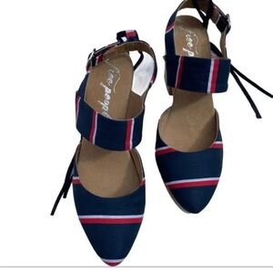Free People Women's Navy and Red boho Striped clogs heels